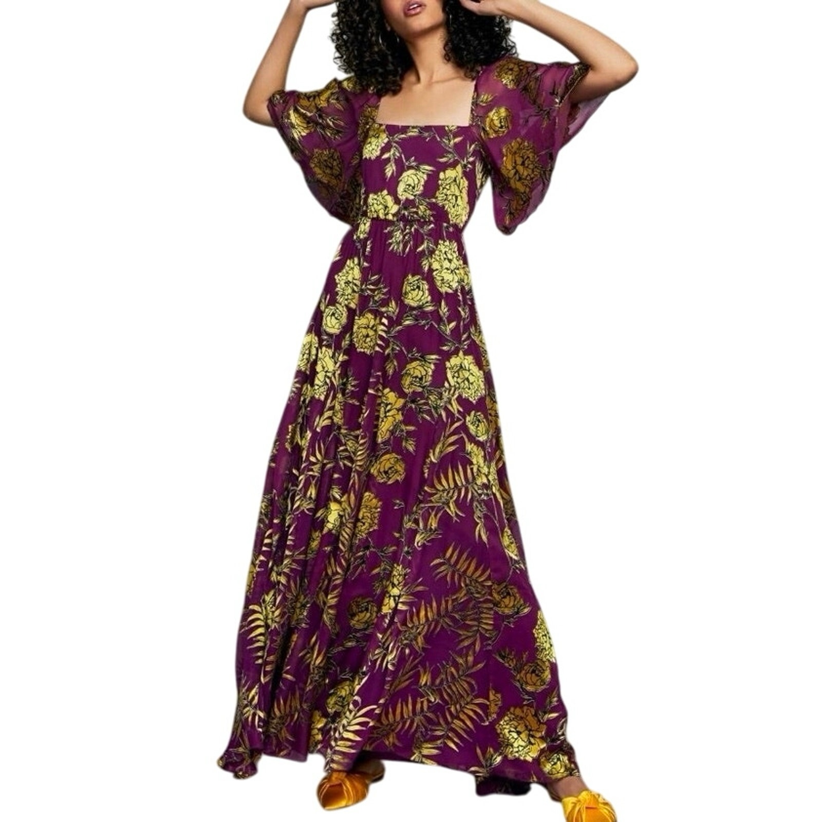 New Alice + Olivia Clarine Silk Floral Maxi Dress Gown Size 0 Purple Fairy Artsy